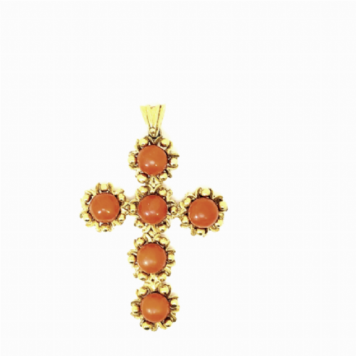  CROCE IN ORO CON INSERTI CORALLO - usato certificato  presso Castignoli - Orologeria e gioielleria a Monza
