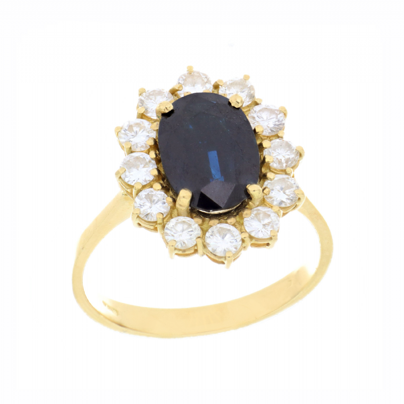  Anello in oro giallo con zaffiro e diamanti presso Castignoli - Orologeria e gioielleria a Monza