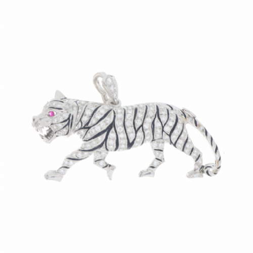  Ciondolo tigre in oro bianco diamanti e rubini presso Castignoli - Orologeria e gioielleria a Monza