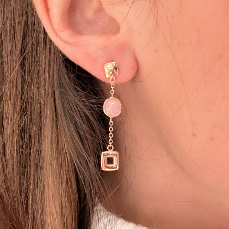 &nbsp;Orecchini pendenti in oro rosa con quarzo rosa presso Castignoli - Orologeria e gioielleria a Monza