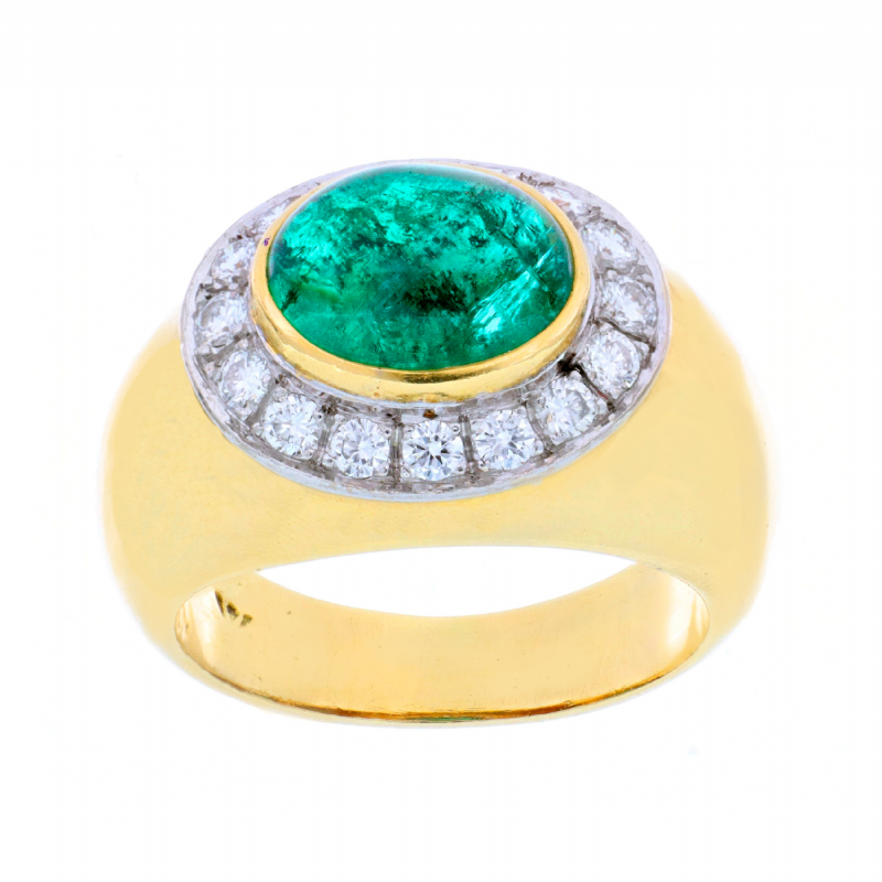  Anello in oro giallo con smeraldo cabochon e diamanti presso Castignoli - Orologeria e gioielleria a Monza