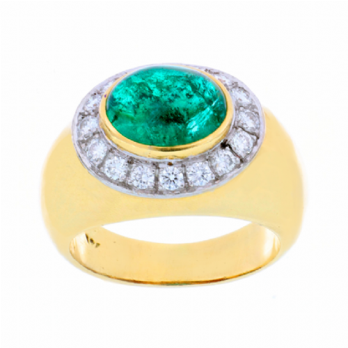  Anello in oro giallo con smeraldo cabochon e diamanti presso Castignoli - Orologeria e gioielleria a Monza