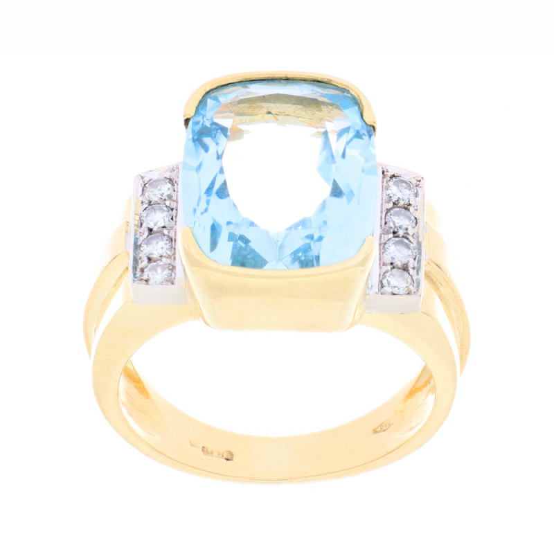 Anello in oro giallo con acquamarina e diamanti presso Castignoli - Orologeria e gioielleria a Monza