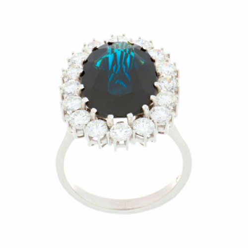  Anello in oro bianco con zaffiro ovale e diamanti presso Castignoli - Orologeria e gioielleria a Monza