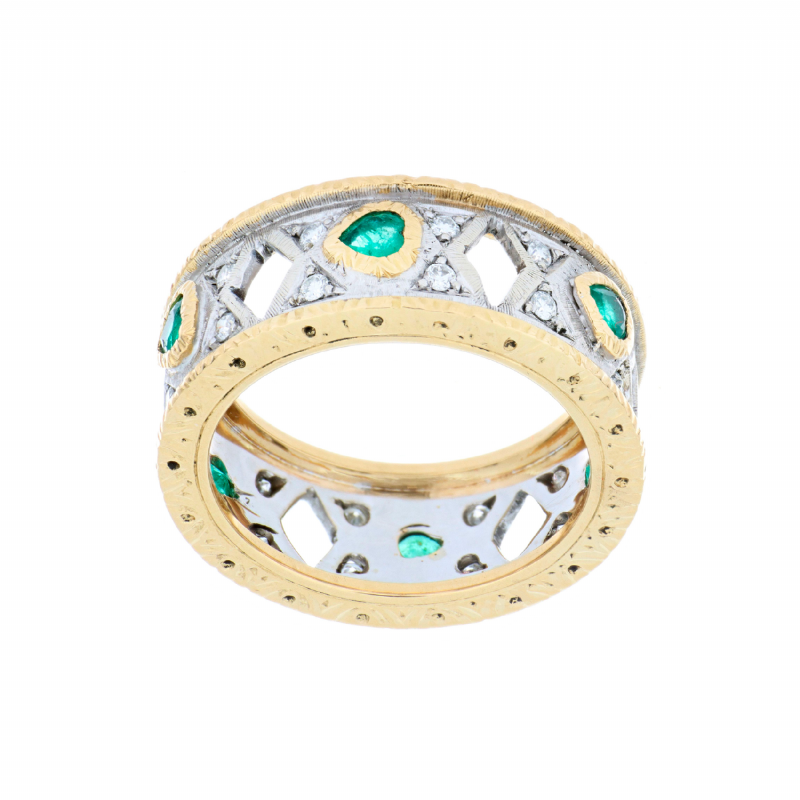  Anello in oro bianco e giallo con smeraldi e diamanti presso Castignoli - Orologeria e gioielleria a Monza