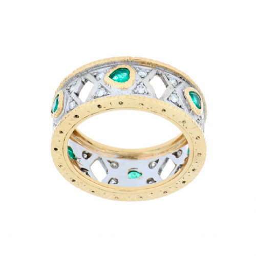  Anello in oro bianco e giallo con smeraldi e diamanti presso Castignoli - Orologeria e gioielleria a Monza