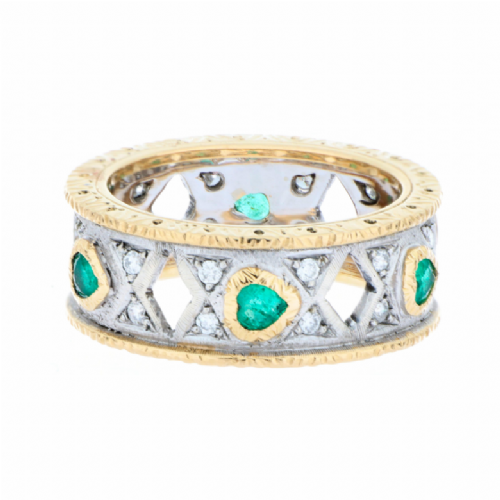  Anello in oro bianco e giallo con smeraldi e diamanti presso Castignoli - Orologeria e gioielleria a Monza