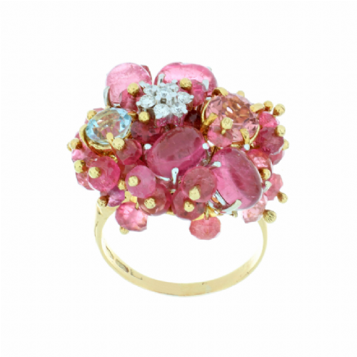  Anello in oro giallo con tormaline e piccoli diamanti presso Castignoli - Orologeria e gioielleria a Monza